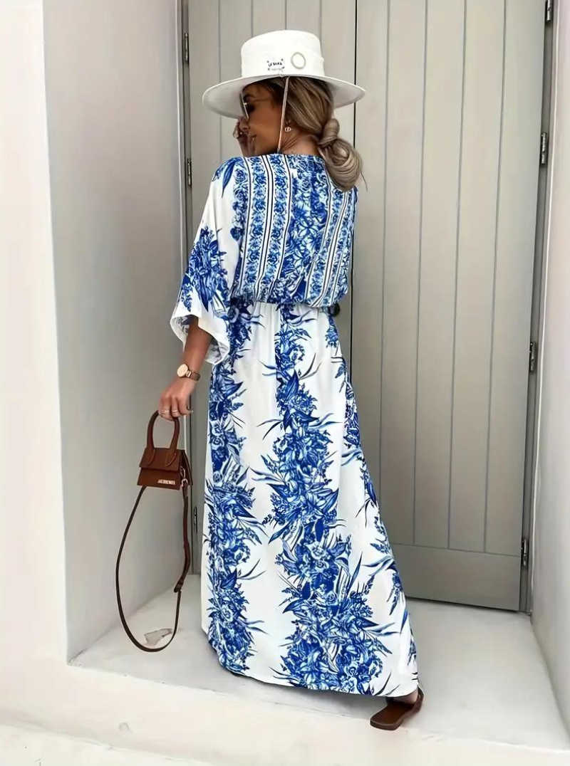 EB | Halbarm V-Ausschnitt Sommerkleid Langes Kleid