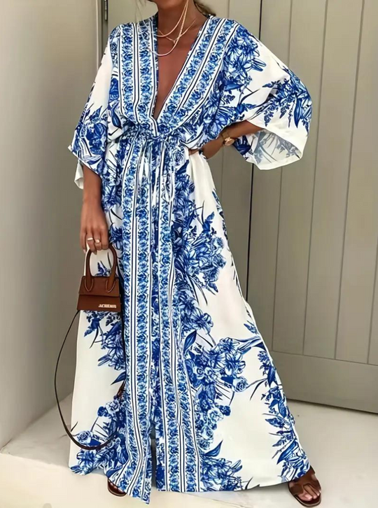EB | Halbarm V-Ausschnitt Sommerkleid Langes Kleid
