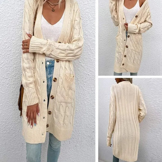 EB | Langes Wickel-Cardigan, gedreht, gestrickt und stilvoll