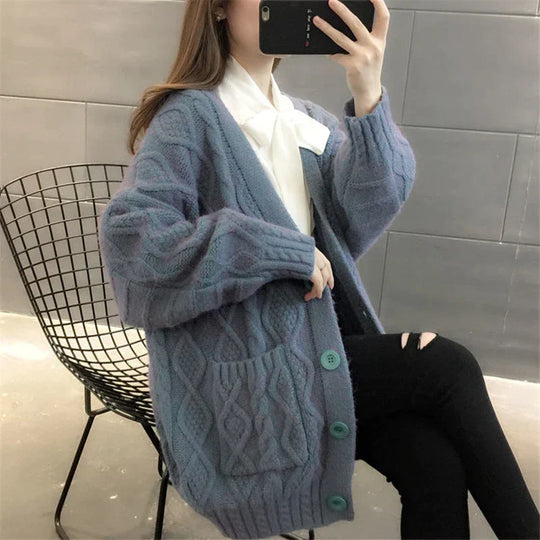 EB | gestrickte Jacke Lang, dick und warm