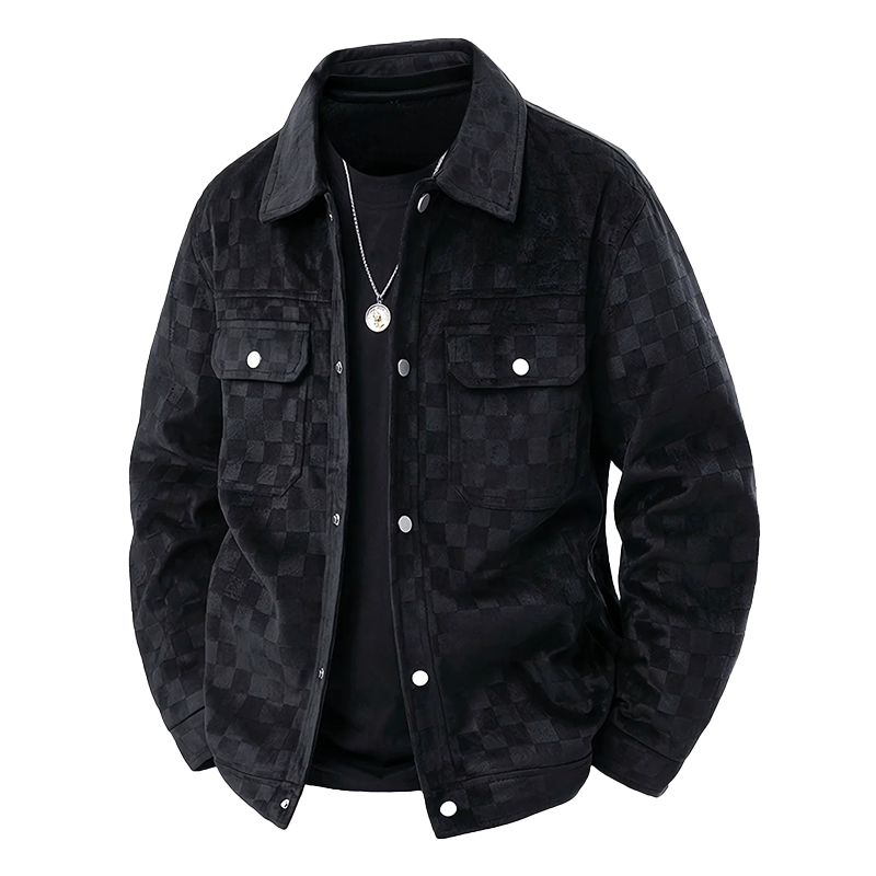 EB | Faux Suede Karierte Jacke mit Druckknopfverschluss