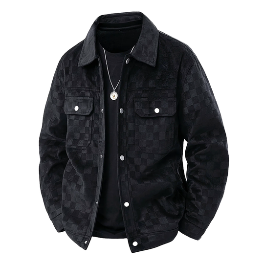 EB | Faux Suede Karierte Jacke mit Druckknopfverschluss
