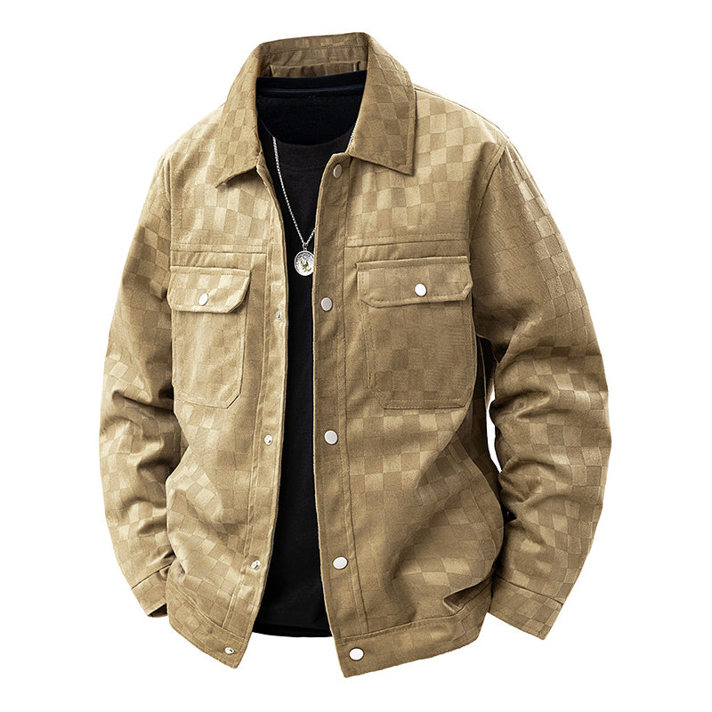 EB | Faux Suede Karierte Jacke mit Druckknopfverschluss