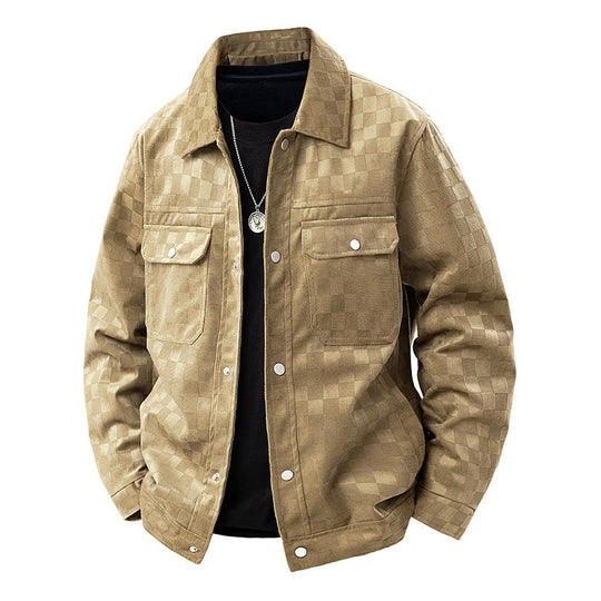 EB | Faux Suede Karierte Jacke mit Druckknopfverschluss
