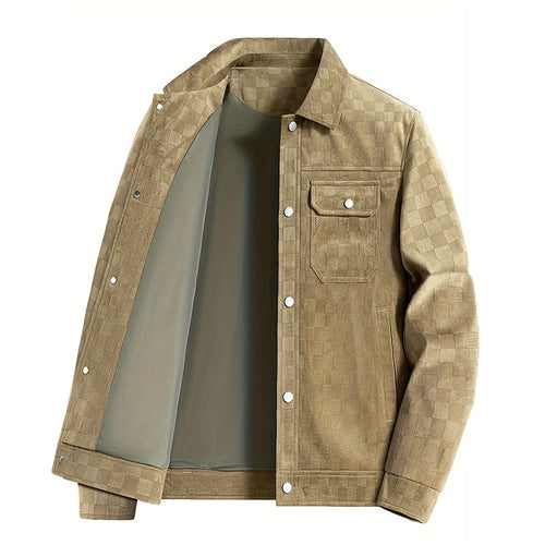 EB | Faux Suede Karierte Jacke mit Druckknopfverschluss