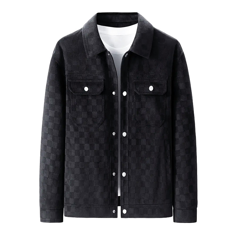EB | Faux Suede Karierte Jacke mit Druckknopfverschluss