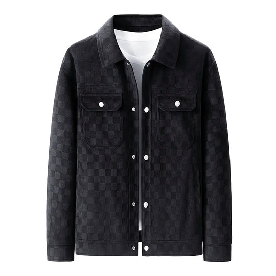 EB | Faux Suede Karierte Jacke mit Druckknopfverschluss