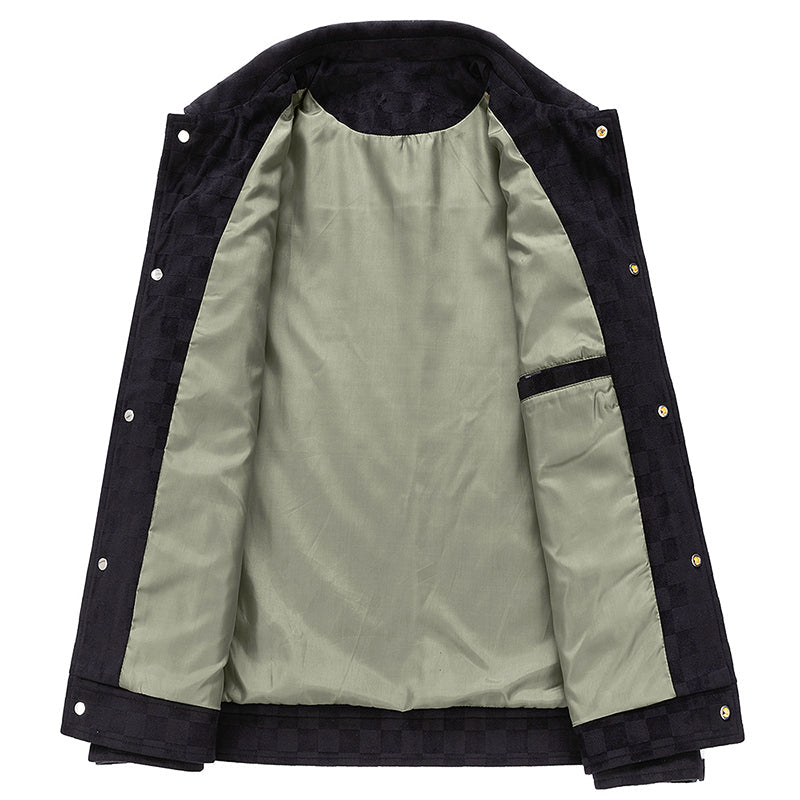 EB | Faux Suede Karierte Jacke mit Druckknopfverschluss