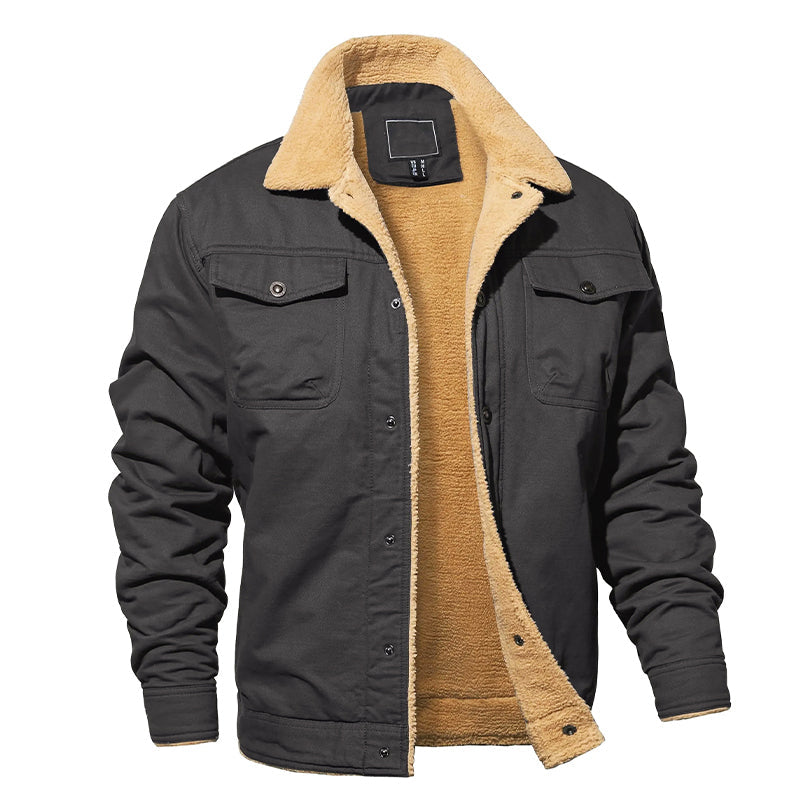 EB | Fleecegefütterte Baumwoll-Cargo-Jacke mit Knopfverschluss