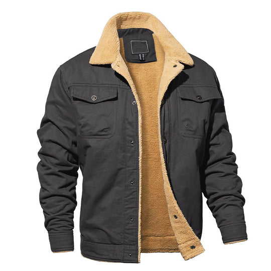 EB | Fleecegefütterte Baumwoll-Cargo-Jacke mit Knopfverschluss