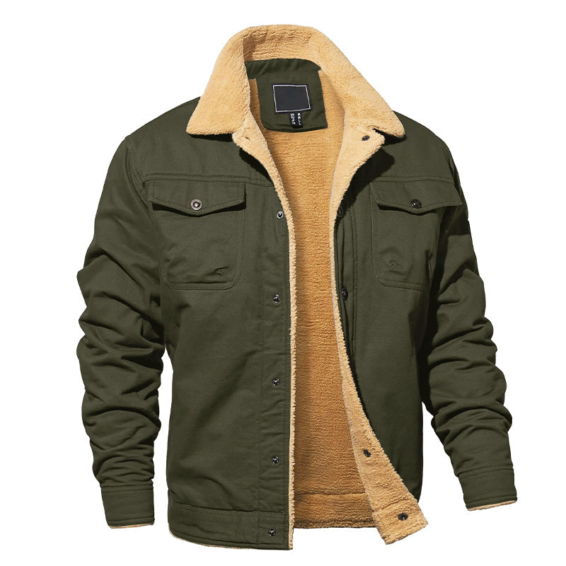 EB | Fleecegefütterte Baumwoll-Cargo-Jacke mit Knopfverschluss