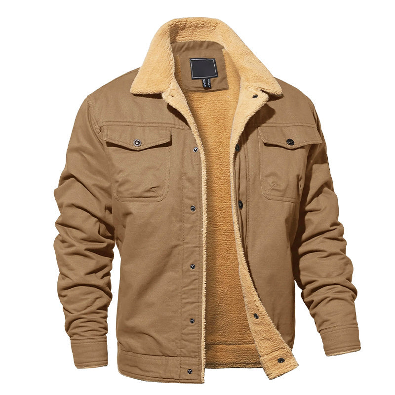 EB | Fleecegefütterte Baumwoll-Cargo-Jacke mit Knopfverschluss