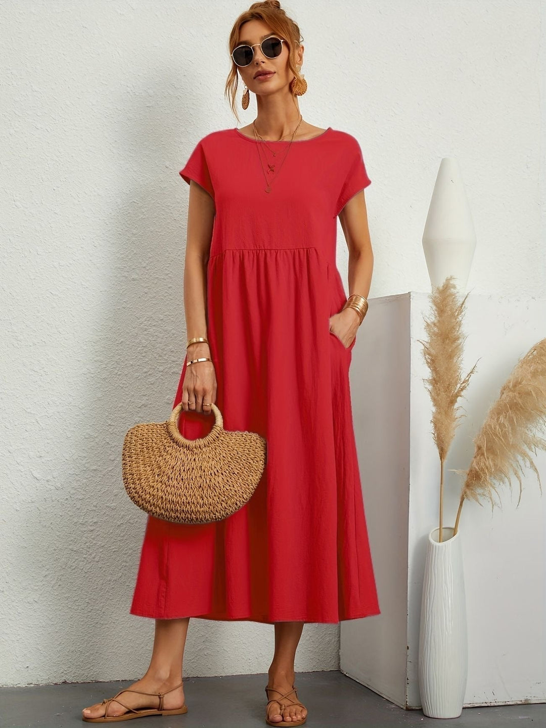 EB | Rundhalsausschnitt Kleid Elegantes Design für Damen