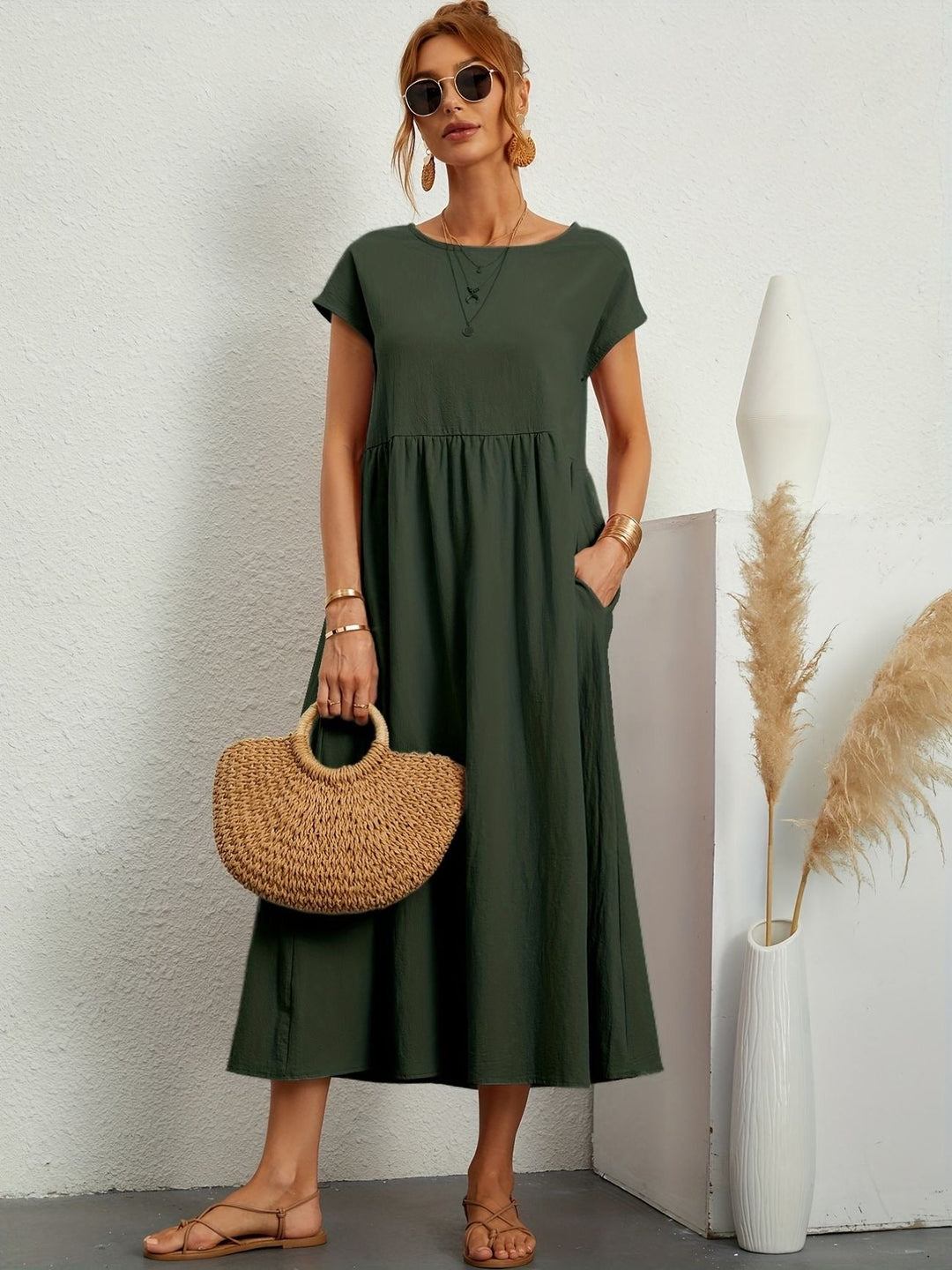 EB | Rundhalsausschnitt Kleid Elegantes Design für Damen