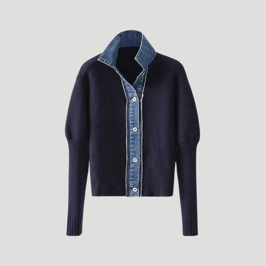 EB | Pullover mit Denimkragen und Knopfleiste