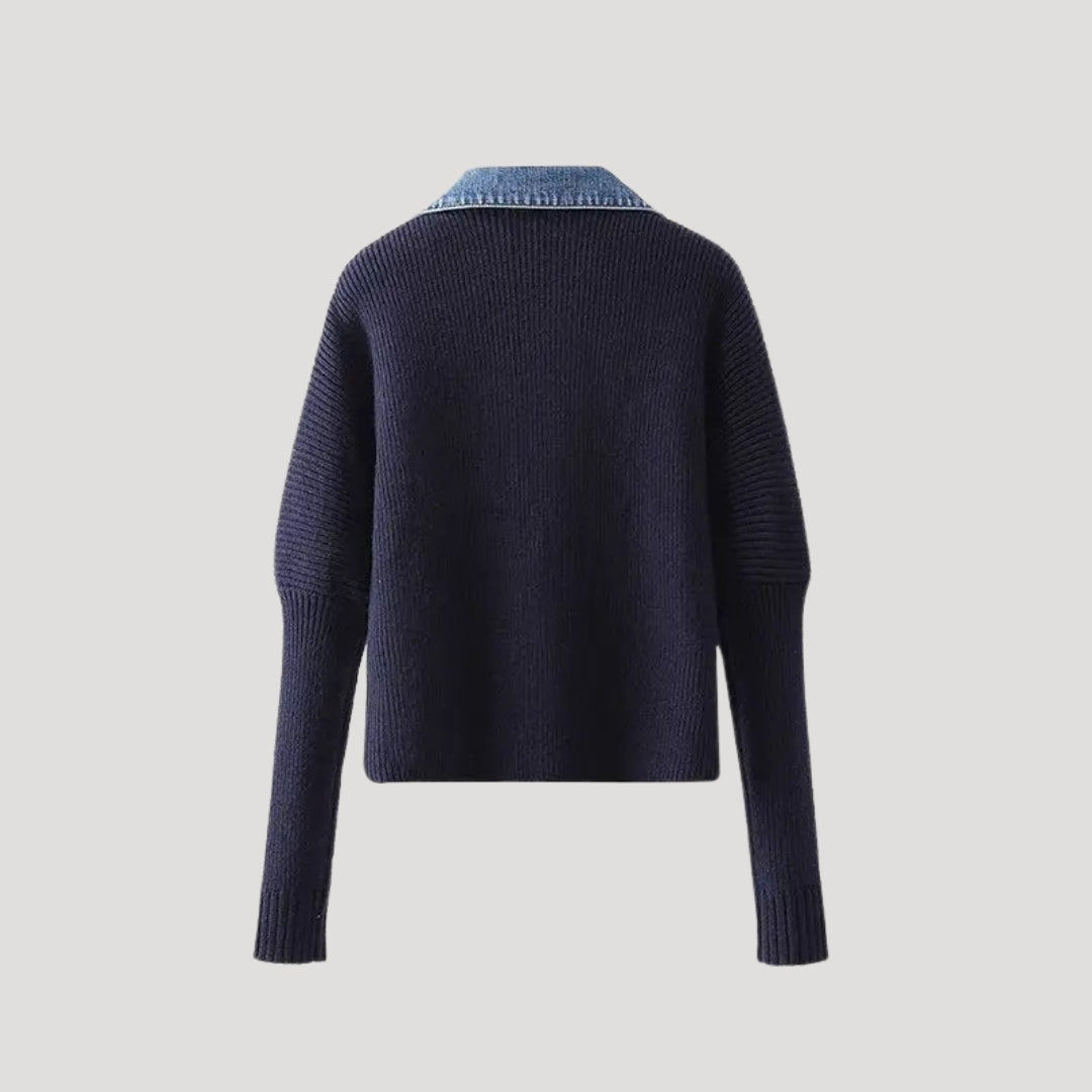 EB | Pullover mit Denimkragen und Knopfleiste