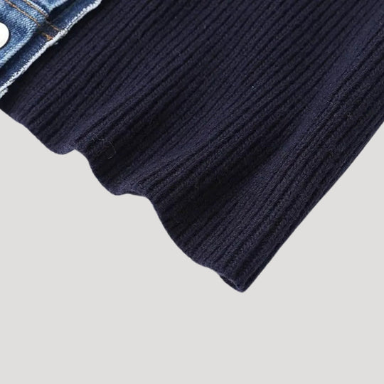 EB | Pullover mit Denimkragen und Knopfleiste