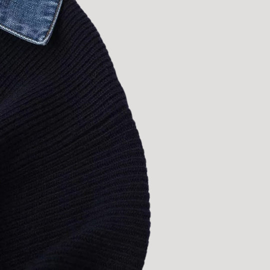 EB | Pullover mit Denimkragen und Knopfleiste