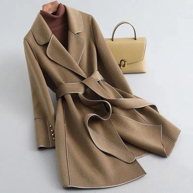 EB | Slim Fit Mantel Gürtelschnallen Wickelstil Knielanger Wintermantel