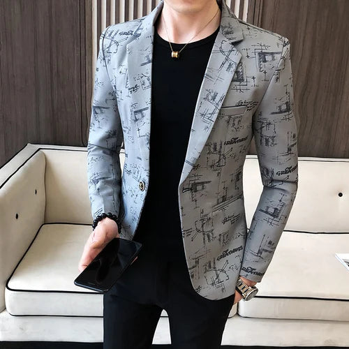 EB | Modern Bedruckter, Lässiger Herrenblazer