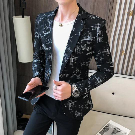 EB | Modern Bedruckter, Lässiger Herrenblazer