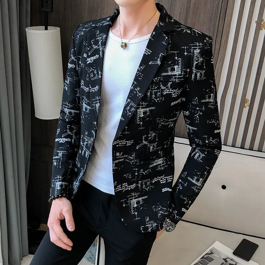 EB | Modern Bedruckter, Lässiger Herrenblazer