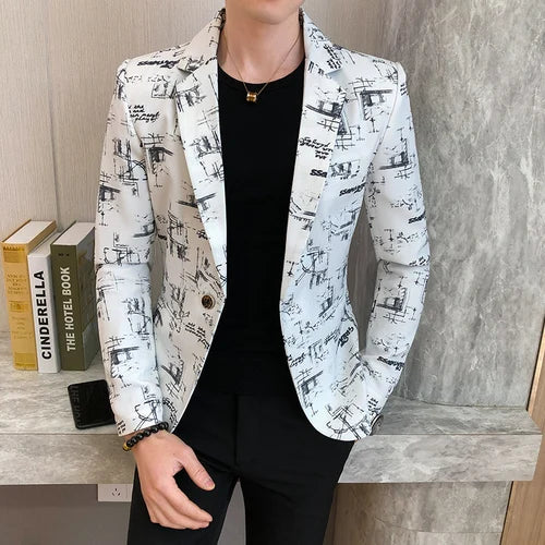 EB | Modern Bedruckter, Lässiger Herrenblazer