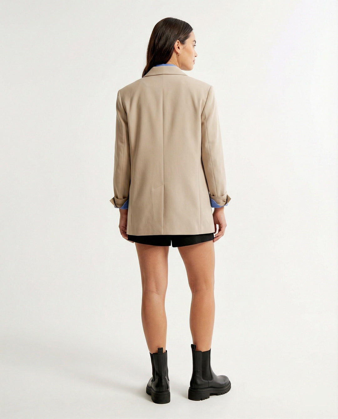 Moderner Damen Oversize Blazer Doppelreiher Grau Business Casual Anzugjacke