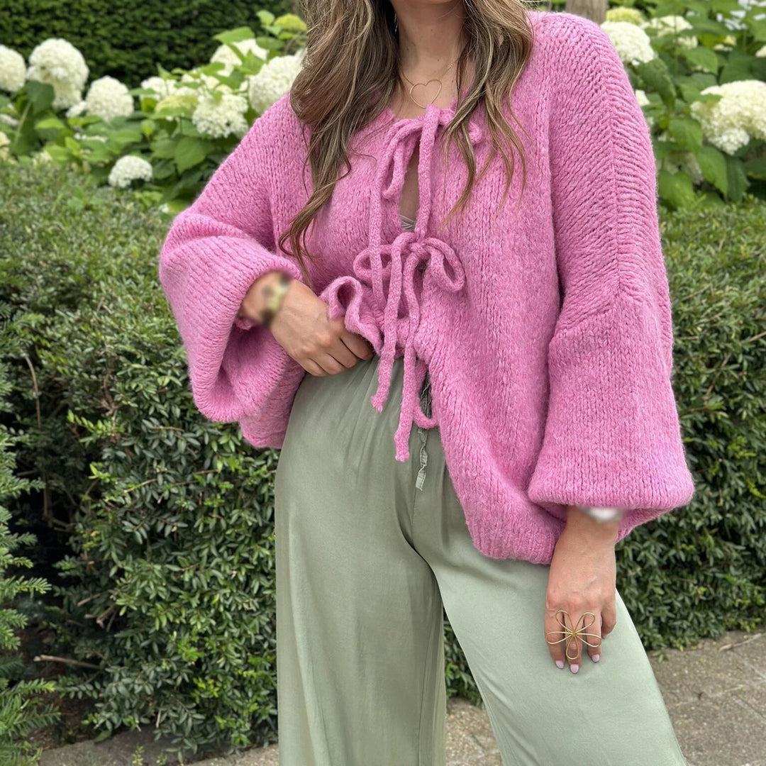 EB | Lange Strickjacke Damen mit Bindeband