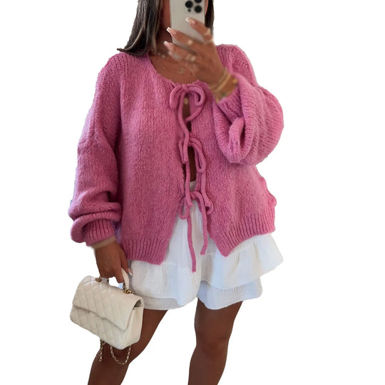 EB | Lange Strickjacke Damen mit Bindeband