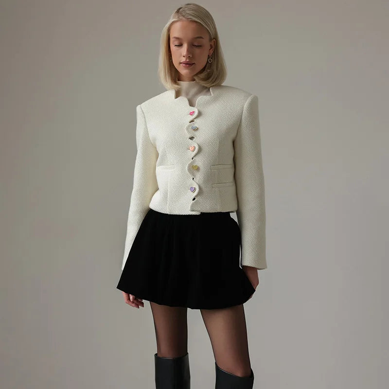 EB | Damen Elegantes Weste mit Hohem Kragen und Einzigartigen Knöpfen