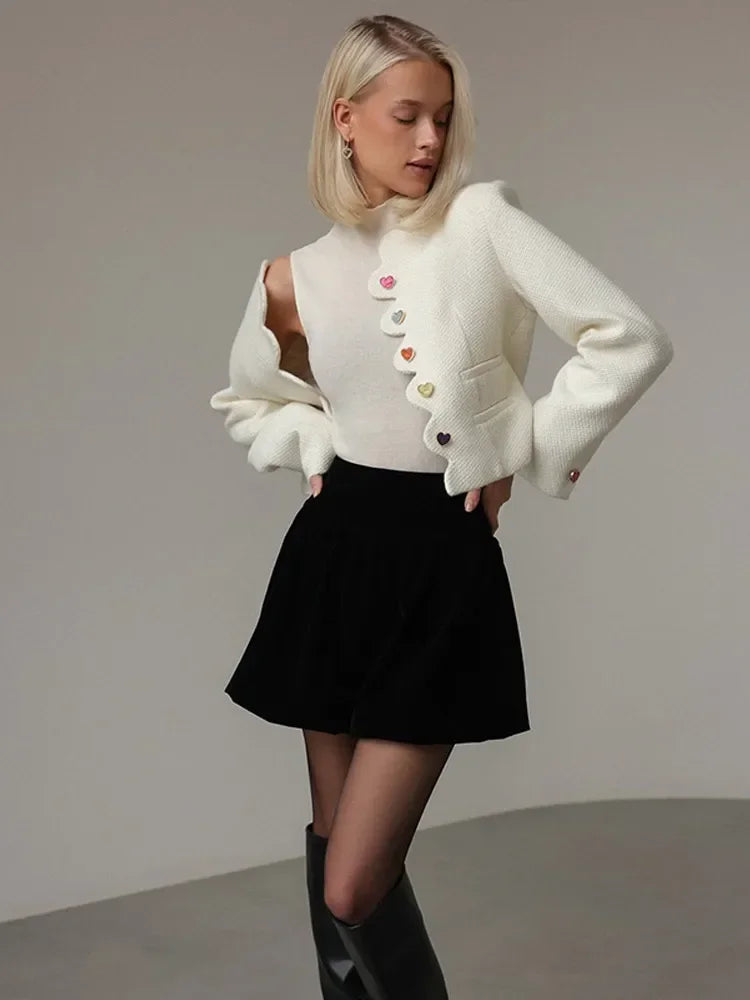 EB | Damen Elegantes Weste mit Hohem Kragen und Einzigartigen Knöpfen