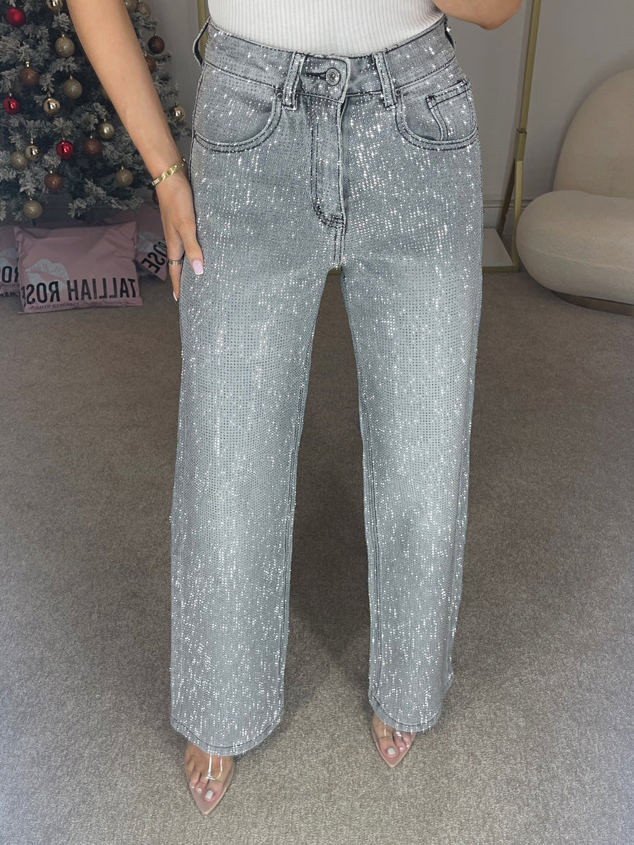 EB | Jeans mit Hoher Taille und Diamant Details