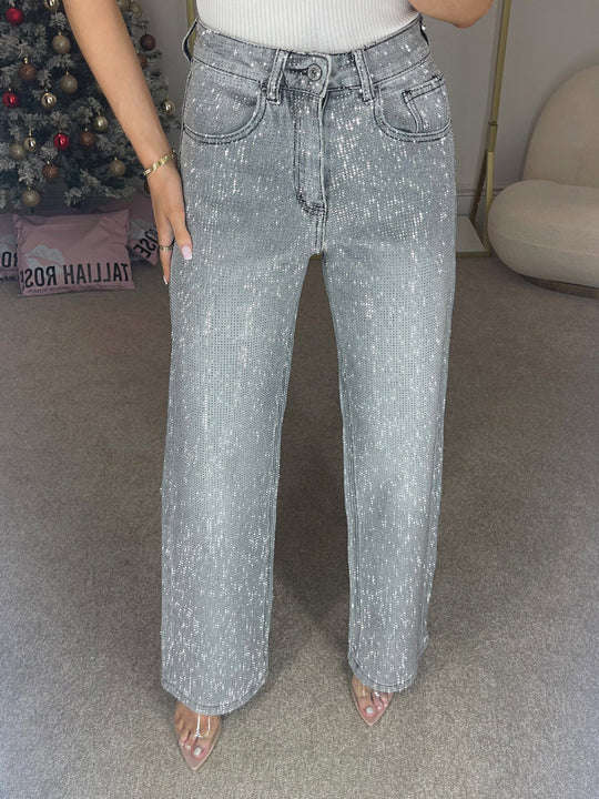 EB | Jeans mit Hoher Taille und Diamant Details
