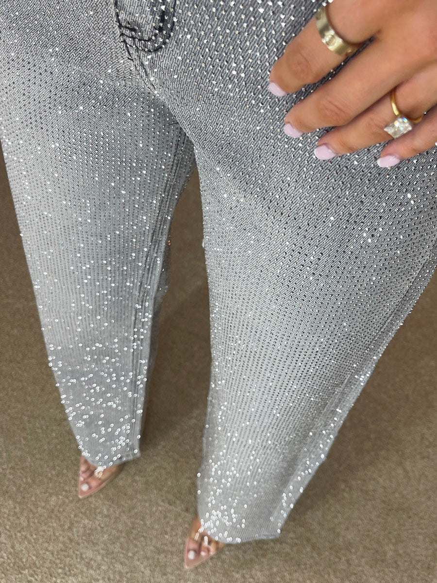 EB | Jeans mit Hoher Taille und Diamant Details
