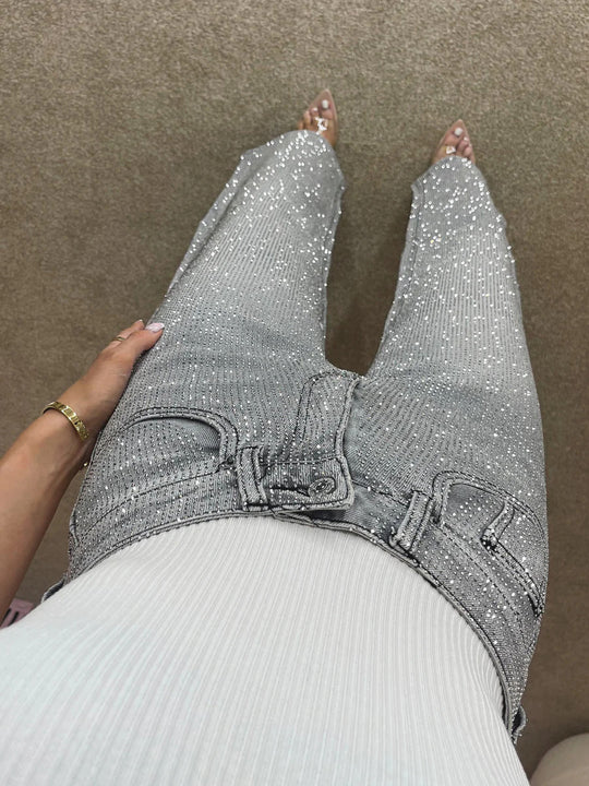 EB | Jeans mit Hoher Taille und Diamant Details