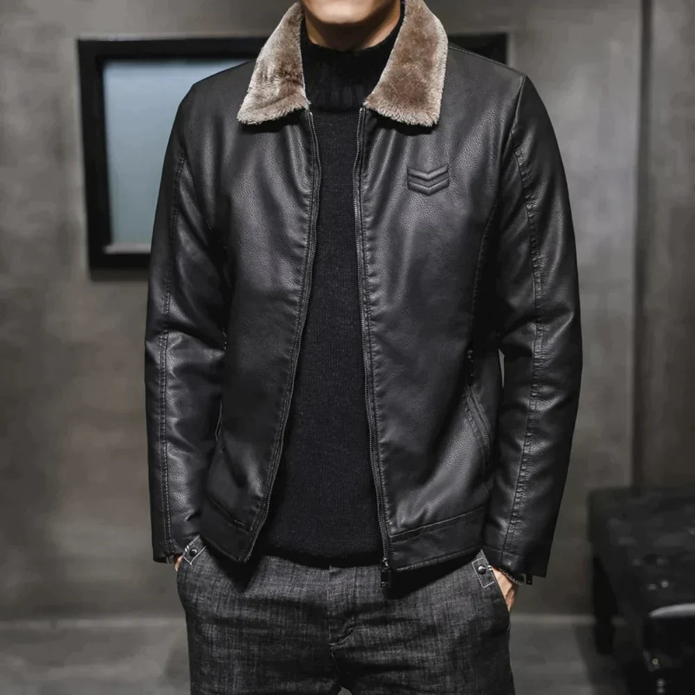 EB | Lederjacke mit Fleece-Kragen