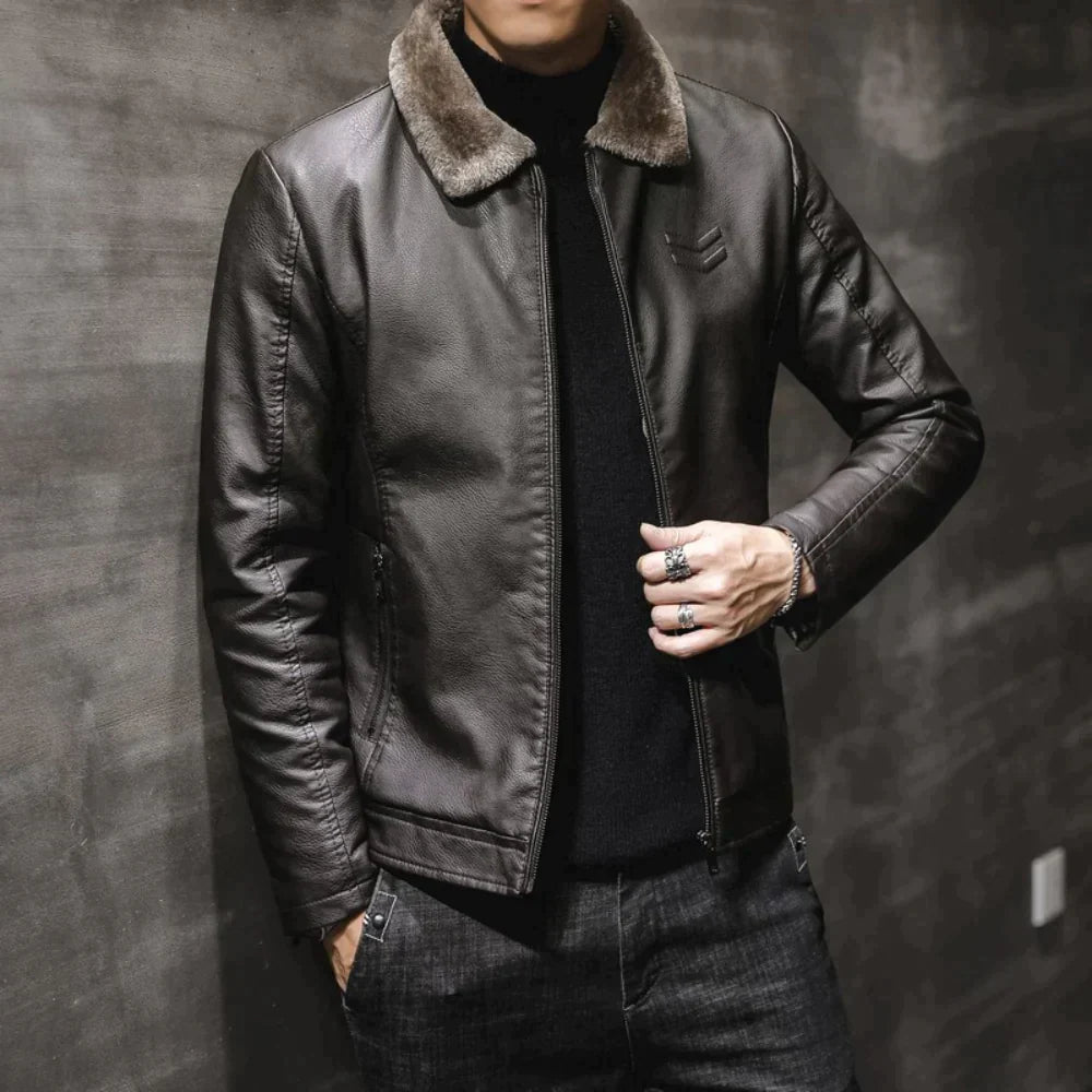 EB | Lederjacke mit Fleece-Kragen