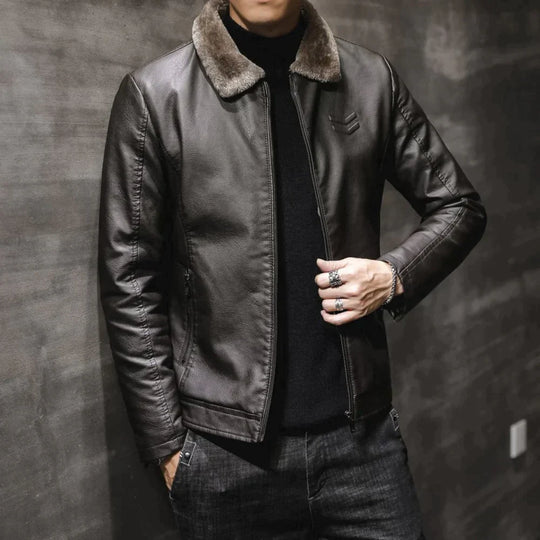 EB | Lederjacke mit Fleece-Kragen