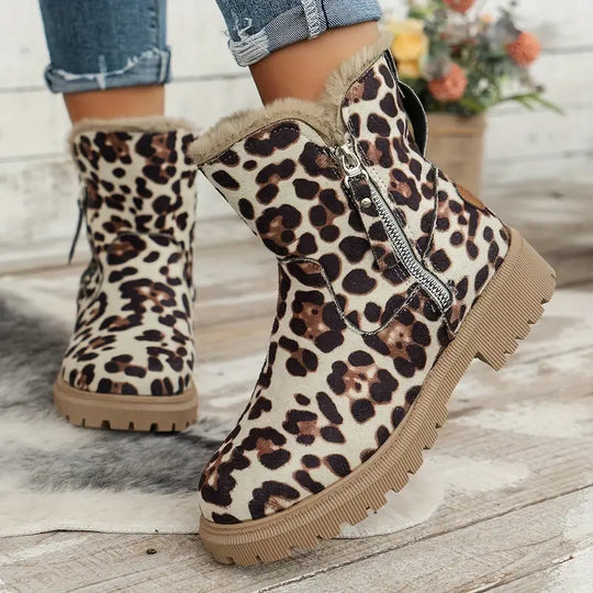 EB | Damen Plüschgefütterte Stiefel mit Seitenreißverschluss – Gemütliche Winterkurzstiefel