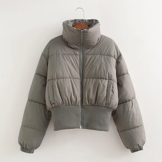 EB | Damen Kurze Pufferjacke mit Hohem Kragen und Elastischem Taillengürtel