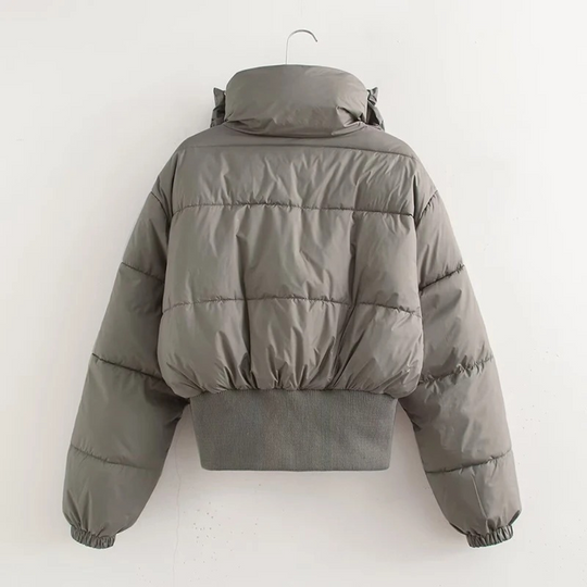 EB | Damen Kurze Pufferjacke mit Hohem Kragen und Elastischem Taillengürtel