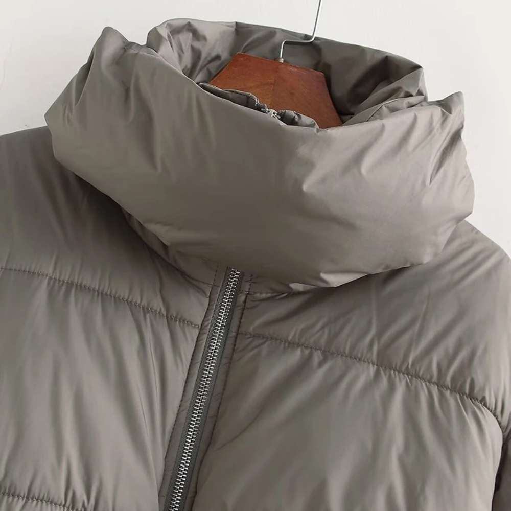 EB | Damen Kurze Pufferjacke mit Hohem Kragen und Elastischem Taillengürtel