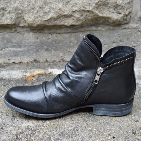 EB | Stiefeletten Glattleder Seitenreißverschluss Schmale Passform Niedriger Absatz Lässiger Stil