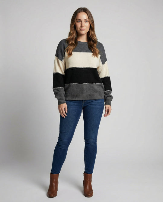Lockerer Streifenpullover Damen Bequem | EB