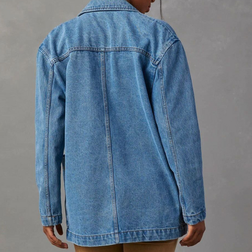 EB | Damen Denim lockerer Schnitt Hüftlänge Knopf Front Alltagsgebrauch