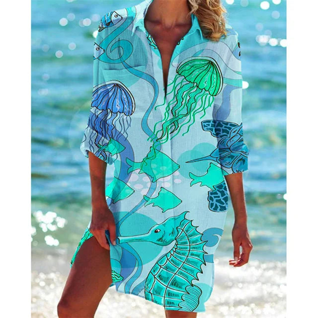 EB | Bluse Hawaiiante Druck Tropische Blumen