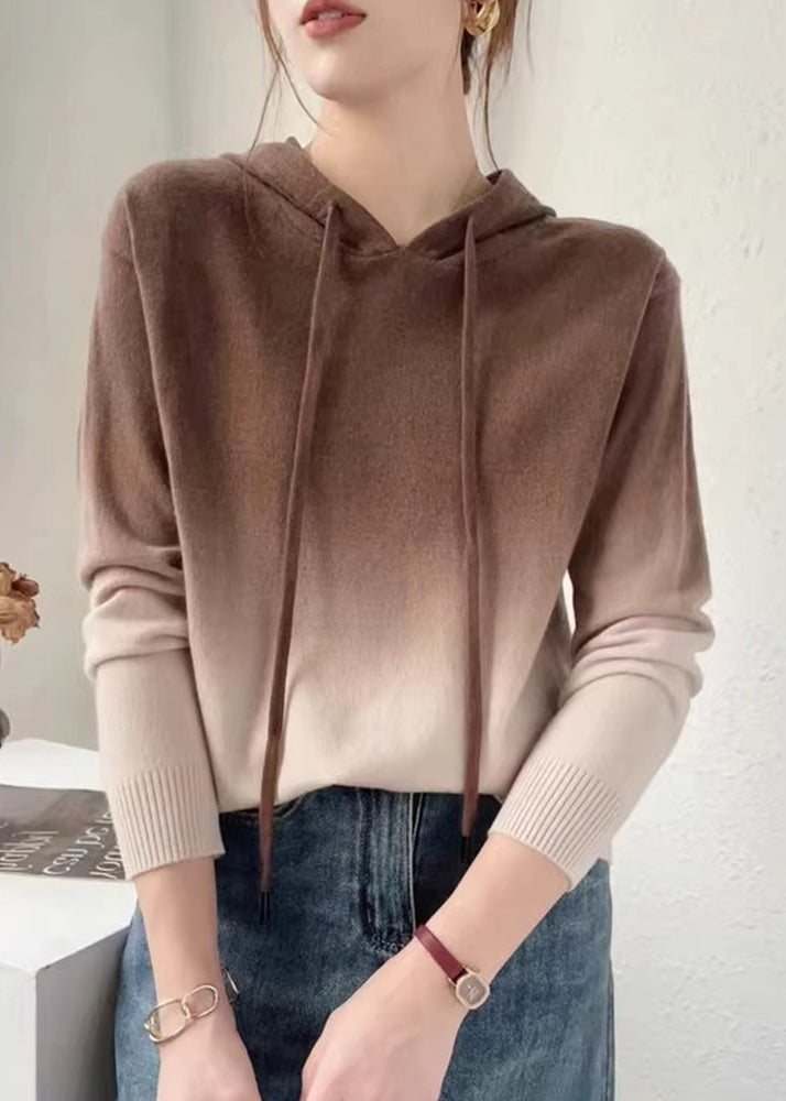 EB | Farbverlauf Patchwork Wollstrickpullover mit Kapuze Herbst