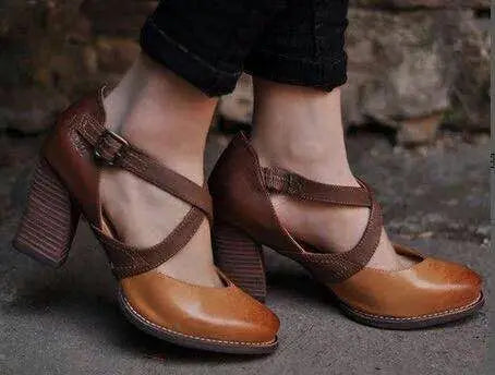 EB | Hellbraune Sommer Leder High Heels