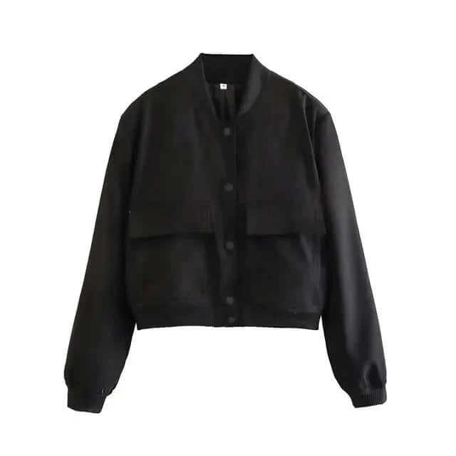 EB | Damen Bomberjacke Mit Taschen Einfarbige Farbe Und Streetwear Stil